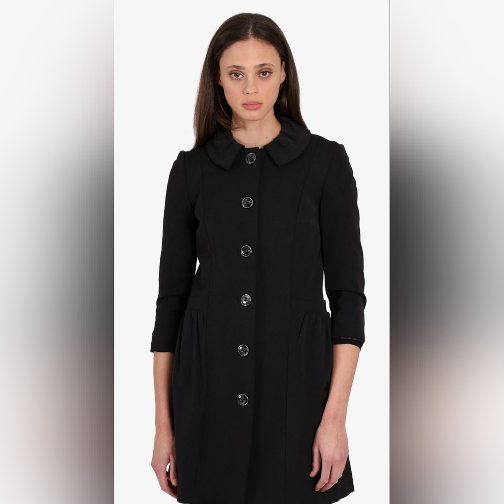 PINK TARTAN Chic Black Button-Up Coat
